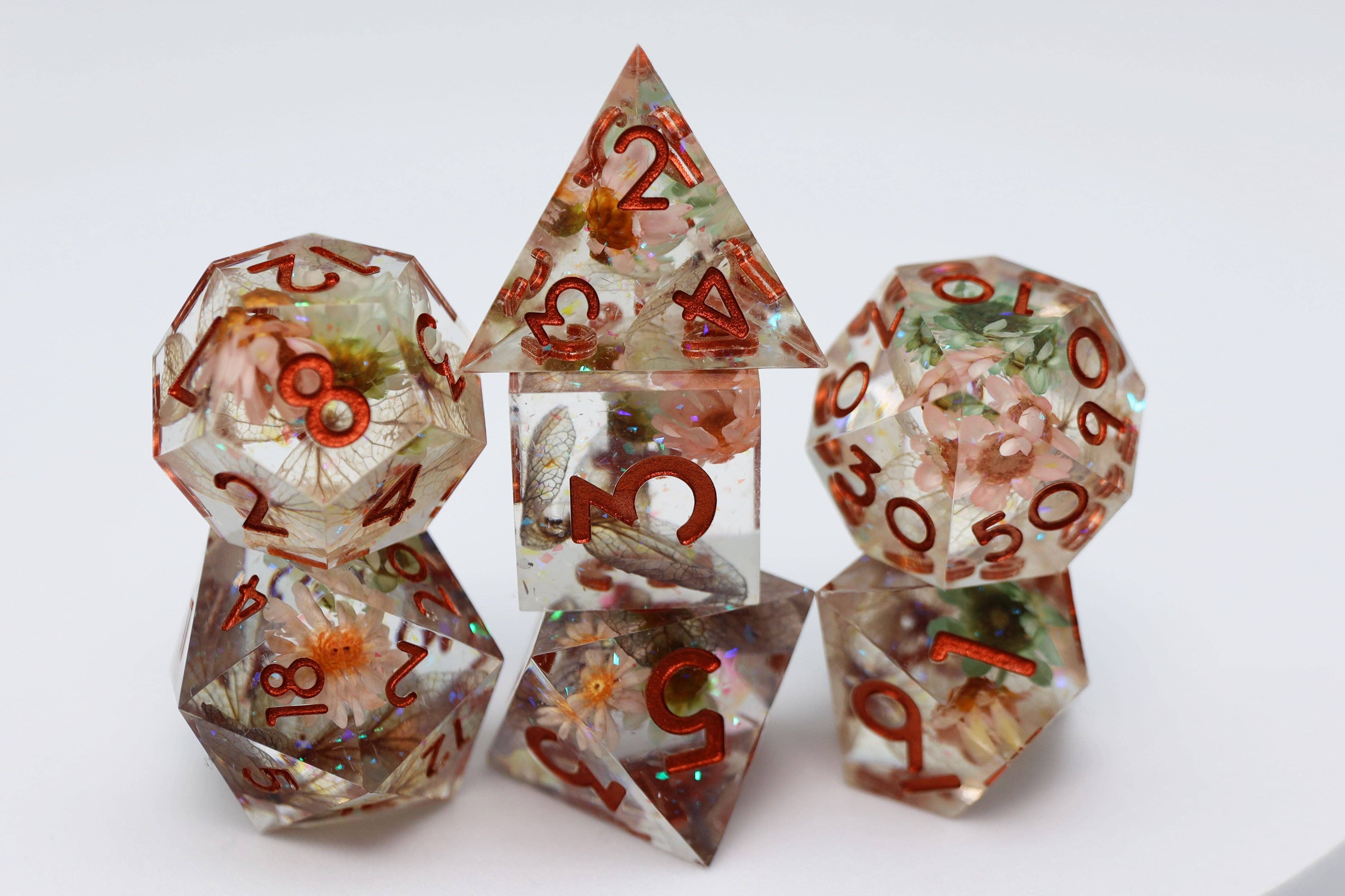Sharp Edge Resin RPG Dice Set - Beautiful Blossom