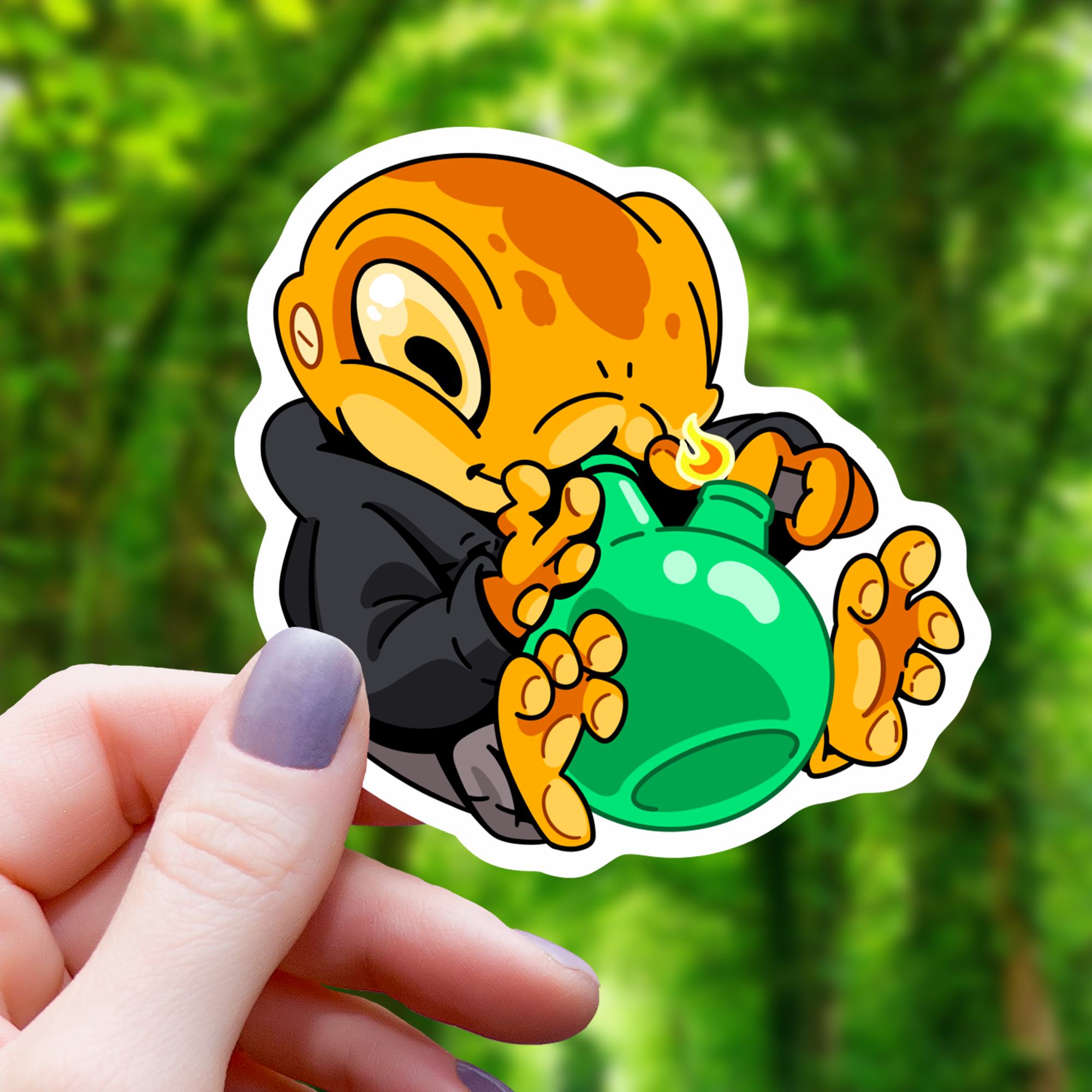 Orange Frog Smoking A Bong Sticker - 3"