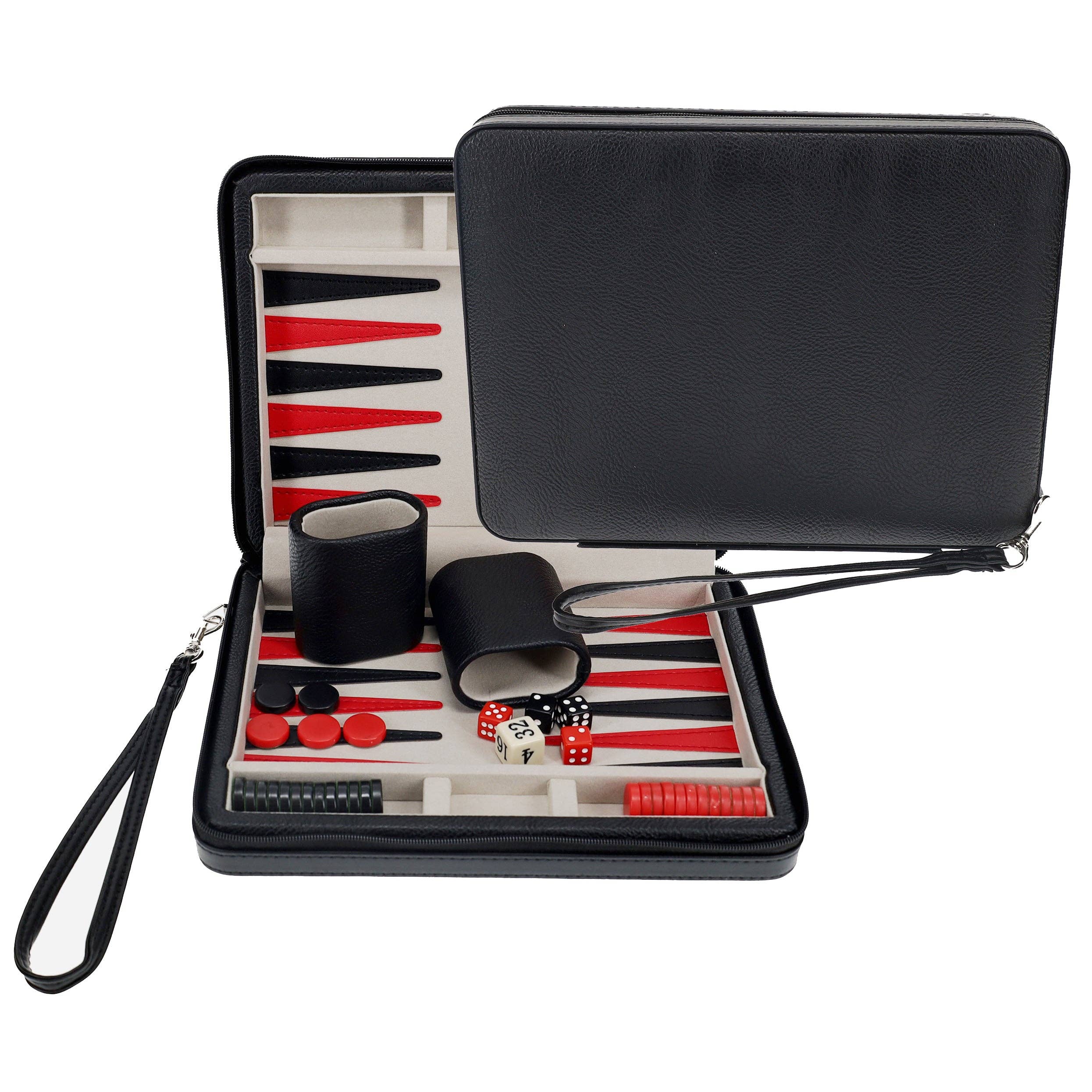 WE Games Black Travel Magnetic Leatherette Backgammon Set