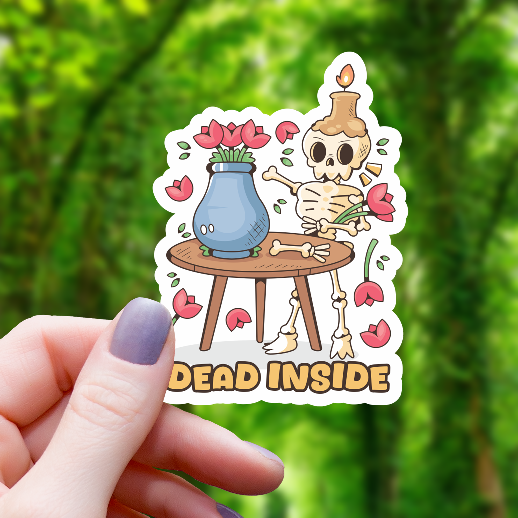Dead Inside Skeleton Flowers Sticker - 3"