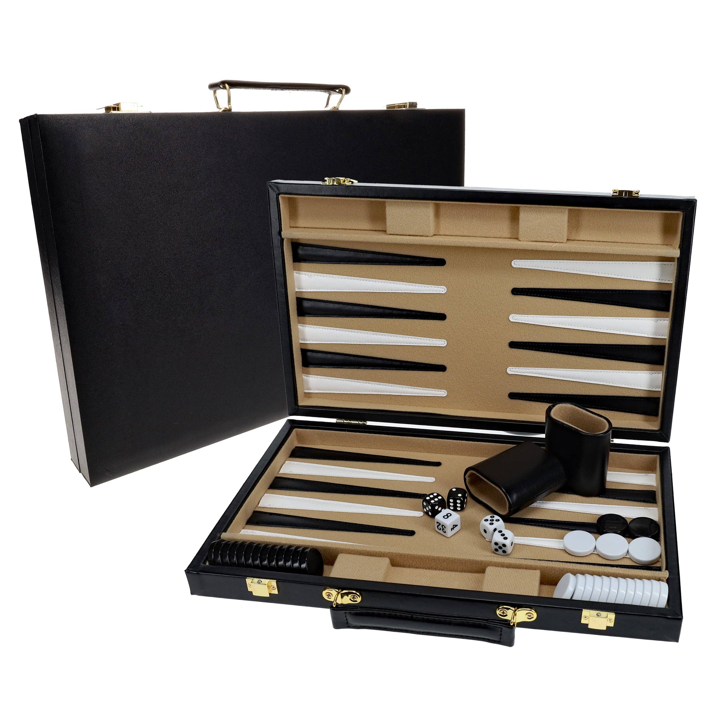 WE Games Black Leatherette Backgammon Set, 14.75 inches